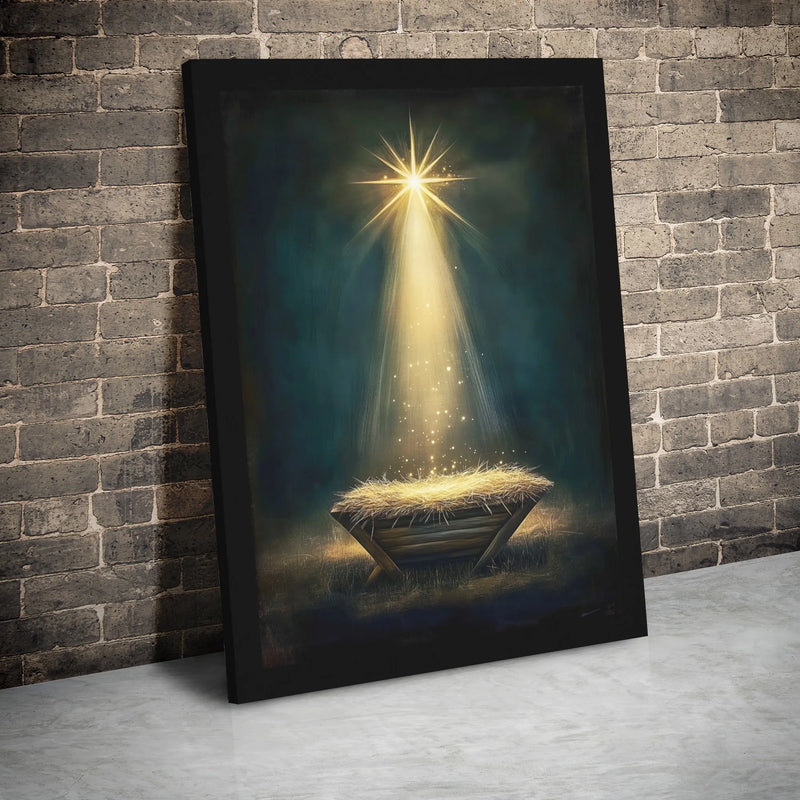 Holy Family Manger Wall Decor, Nativity Scene Star of Bethlehem Canvas Print, Christian Christmas Canvas Art, Religious Faith Holiday Present