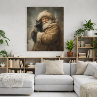 Black Cat Holiday Canvas Print, Vintage Santa Claus Canvas Wall Art, Whimsical Christmas Canvas Decor, Retro Festive Wall Art Present