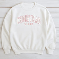 Retro Varsity Font Holiday Sweatshirt, Christmas Vibes Sweatshirt, Comfy Winter Season Crewneck, Aesthetic Xmas Party Pullover Sweatshirt