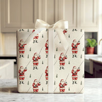 Fisherman Christmas Gift Wrap, Fishing Santa Wrapping Paper, Pine Tree Holiday Wrapping Paper, Outdoor Santa Present Wrap Roll
