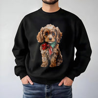Adorable Holiday Bow Puppy Crewneck, Cavapoo Christmas Sweatshirt, Dog Lover Xmas Sweater, Comfy Winter Pet Lover Apparel Present