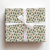 Rustic Holiday Forest Gift Wrap, Vintage Christmas Tree Wrapping Paper, Colorful Tree Present Wrap, Retro Xmas Packaging Paper Roll
