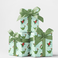 Prehistoric Holiday Dino Gift Wrap, Dinosaur Christmas Wrapping Paper, Festive Rex Present Paper, Kids Xmas Gift Wrapping Paper Roll