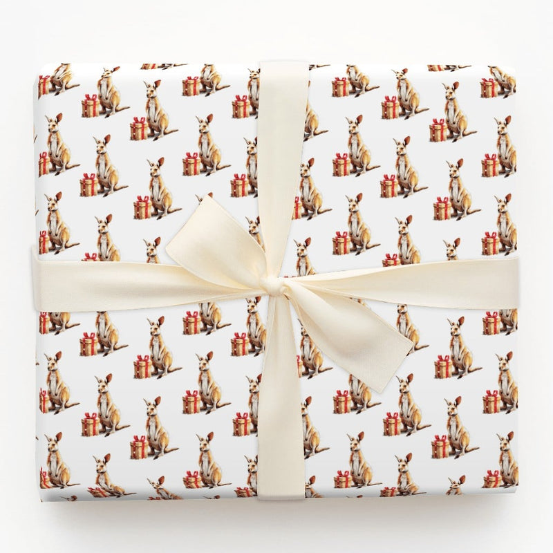 Watercolor Holiday Kangaroo Gift Wrap, Christmas Kangaroo Wrapping Paper, Australian Animal Present Wrap, Festive Kangaroo Wrapping Paper