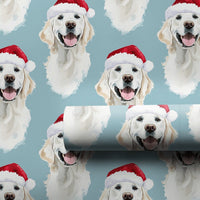Santa Dog Gift Wrap, Golden Retriever Christmas Wrapping Paper, Adorable Puppy Holiday Wrapping Paper, Xmas Dog Lover Gift Wrapping Paper