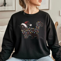 Santa Hat Cat Tangled in Lights Crewneck, Black Cat Christmas Sweatshirt, Humorous Cat Lover Holiday Pullover, Xmas Cat Sweater, Holiday Present