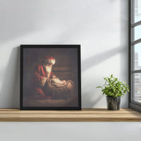 Holy Nativity Baby Jesus Wall Art, Santa Kneeling at Manger Canvas, Religious Santa Canvas Print, Christian Christmas Canvas Decor Present
