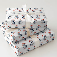 Watercolor Christmas Bird Gift Wrap, Santa Hat Puffin Wrapping Paper, Adorable Holiday Puffin Wrapping Paper, Winter Wildlife Present Wrap Roll