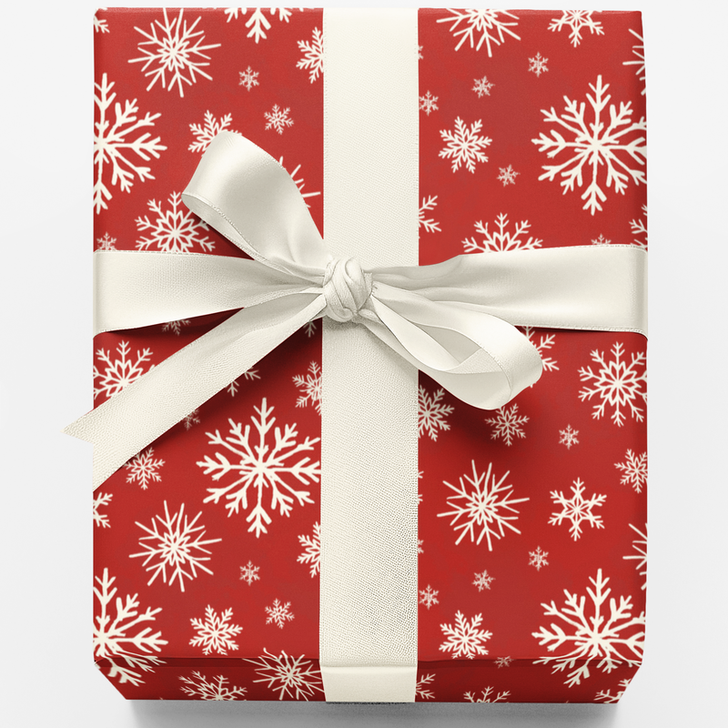 Red and White Holiday Gift Wrap, Candy Cane Snowflake Wrapping Paper, Festive Winter Snow Gift Wrapping Paper, Christmas Present Paper Roll