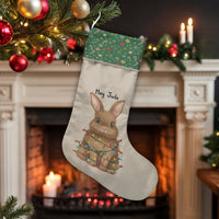 Adorable Rabbit Fairy Lights Stocking, Personalized Bunny Christmas Stocking, Custom Name Holiday Stocking, Kids Xmas Fireplace Mantle Decor