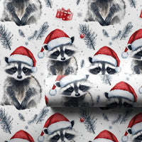 Adorable Animal Holiday Gift Wrap, Santa Hat Raccoon Wrapping Paper, Watercolor Christmas Raccoon Paper, Winter Forest Wrapping Paper Roll