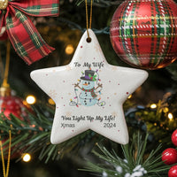 Wife Christmas Ornament, To My Wife Snowman Star Ornament, Light Up My Life Star Ornament, Romantic Ceramic Keepsake Present for Her