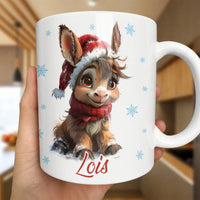Adorable Baby Donkey Santa Hat Mug, Personalized Christmas Donkey Ceramic Mug, Holiday Animal Coffee Mug, Winter Festive Drinkware Present