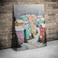 Colorful Snowy Town Canvas Wall Art, Christmas Village Canvas Print, Winter Holiday Canvas Decor, Xmas Town Painting, Christmas Present