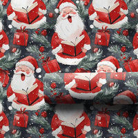 Watercolor Caroler Christmas Gift Wrap, Singing Santa Wrapping Paper, Dark Blue Holiday Wrapping Paper, Caroling Gift Wrap Roll