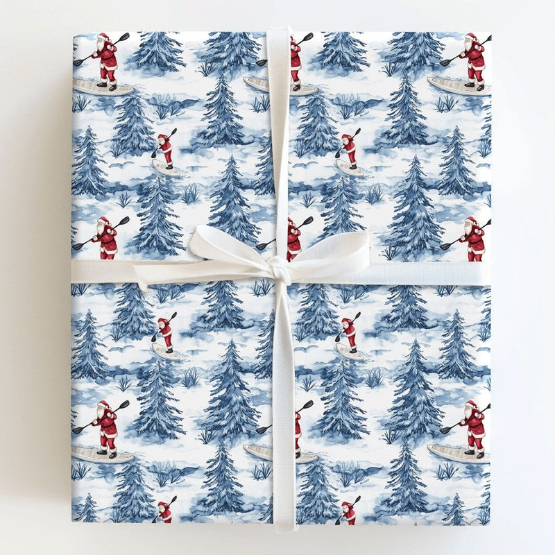 SUP Christmas Gift Wrap, Paddleboard Santa Wrapping Paper, Stand Up Paddle Board Holiday Wrapping Paper, Water Sports Xmas Gift Wrap