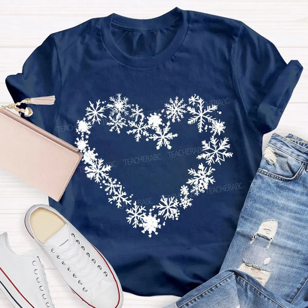 Winter Snow Day Graphic Tee, Snowflake Heart T-Shirt, Adorable Snowflake Heart Shirt, Comfy Holiday Winter Season Tee, Christ