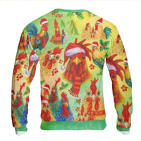 Humorous Rooster Santa Hat Sweater, Christmas Chicken Sweatshirt, Farmhouse Animal Xmas Holiday Crewneck, Country Festive Pullover