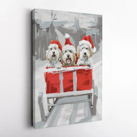 Adorable Dogs in Santa Hats Wall Art, Christmas Dogs Sleigh Canvas Print, Festive Winter Holiday Poster, Puppy Lover Digital Download Print