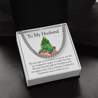 Husband Holiday Chain, Christmas Cuban Link Chain Necklace, Mens Cuban Link Jewelry, Personalized Husband Necklace, Christmas Present for Him