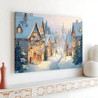Winter Town Watercolor Canvas, Christmas Village Canvas Wall Art, Holiday Seasonal Canvas Print, Comfy Xmas Wall Decor, Christmas Present