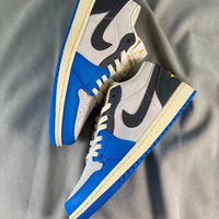 Retro Low Top Sneakers, Blue Cream Colorway, Lace Up Design, Casual Gift for Sneaker Fans