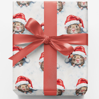 Adorable Rodent in Santa Hat Gift Wrap Roll, Christmas Mouse Wrapping Paper, Pet Lover Holiday Wrapping Paper, Festive Christmas Present Wrap