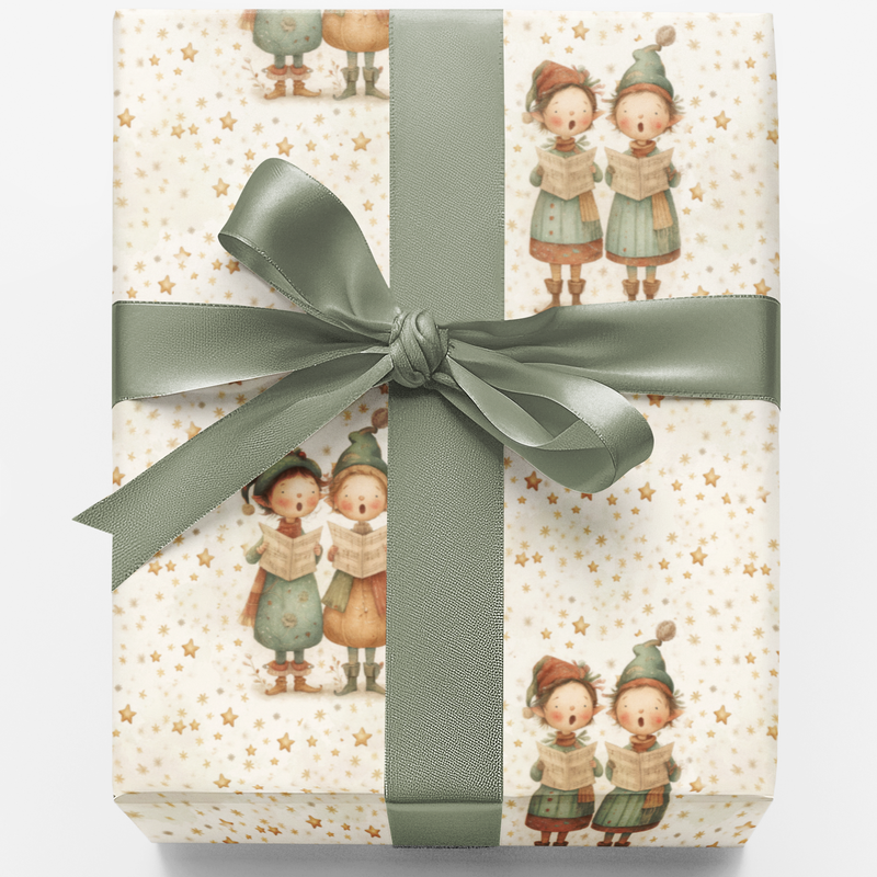 Vintage Christmas Caroler Gift Wrap, Starry Song Carolers Wrapping Paper, Starlit Winter Holiday Gift Wrapping Paper, Nostalgic Gift Wrap