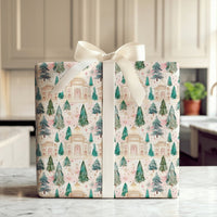 Watercolor Winter Forest Gift Wrap, Taj Mahal Christmas Wrapping Paper, Snowy India Landmark Wrapping Paper, Unique Holiday Gift Wrap