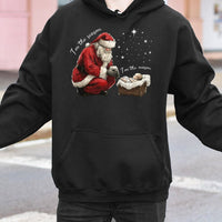 Religious Christmas Hooded Sweatshirt, Santa Kneeling Before Baby Jesus Hoodie, Christian Faith Pullover Hoodie, Meaningful Holiday Present