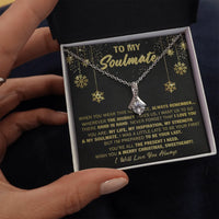 Christmas Message Card Necklace, Soulmate Ribbon Pendant Necklace, 14k White Gold Sparkle Necklace, Romantic Holiday Jewelry, Present for Her