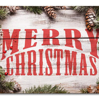 Vintage Rustic Holiday Wall Art, Merry Christmas Wood Pine Metal Sign, Christmas Pine Tree Tin Sign, Winter Decor Plaque Present