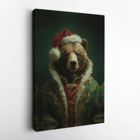 Renaissance Style Animal Portrait Canvas Print, Christmas Bear Canvas Wall Art, Humorous Victorian Holiday Wall Decor, Winter Home Present