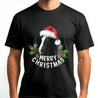 Santa Hat Equestrian Shirt, Horse Merry Christmas T-Shirt, Adorable Holiday Horse Graphic Tee, Retro Xmas Farm Animal Tee, Horse Lover Present