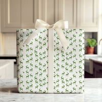 Woodland Deer Holiday Gift Wrap Roll, Green Reindeer Christmas Wrapping Paper, Festive Reindeer Wrapping Paper, Winter Gift Wrapping Paper
