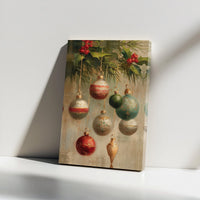 Holiday Oil Painting Canvas Print, Vintage Christmas Ornaments Canvas Wall Art, Festive Christmas Canvas Art, Winter Holiday Home Wall Decor