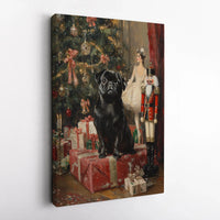 Nutcracker and Ballerina Canvas Print, Black Pug Christmas Canvas Wall Art, Holiday Dog Wall Decor, Festive Black Pug Canvas, Dog Lover Present