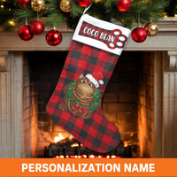 Buffalo Plaid Cat Stocking, Personalized Cat Christmas Stocking, Custom Pet Name Stocking, Velboa Holiday Decor, Present for Cat Lovers