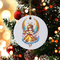 Adorable Angel Tree Ornament, Chibi Christmas Angel Ceramic Ornament, Golden Wings Angel Holiday Ornament, Ceramic Christmas Tree Decor Present
