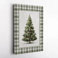 Vintage Holiday Wall Art, Rustic Green Plaid Christmas Tree Digital Download, Festive Winter Botanical Poster, Printable Farmhouse Decor