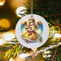 Angel Girl Holiday Tree Ornament, Christmas Angel Ornament, Adorable Stocking Ceramic Ornament, Festive Angel Christmas Ornament, Keepsake Present