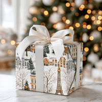 Snowy Eiffel Tower Gift Wrap, Paris Christmas Wrapping Paper, French Cityscape Wrapping Paper, Holiday Travel Present Paper Roll