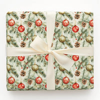 Pinecone and Berry Gift Wrap, Watercolor Ornament Christmas Wrapping Paper, Vintage Holiday Wrapping Paper, Rustic Pine Gift Wrap Roll