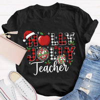 Apple Santa Hat Graphic Tee, Personalized Teacher Christmas Shirt, Custom Name Holiday T-Shirt, Adorable Educator Xmas Tee, Teacher Holiday Present