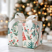 Rustic Winter Forest Gift Wrap, Watercolor Pine Tree Wrapping Paper, Christmas Holly Berry Wrapping Paper, Holiday Present Wrapping Paper