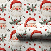 Holly Berry Gift Wrap, Santa Claus Christmas Wrapping Paper, Festive Xmas Present Wrap, Holiday Kids Wrapping Paper, Seasonal Gift Wrap