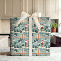 Golden Gate Bridge Gift Wrap, San Francisco Santa Wrapping Paper, Teal Blue City Christmas Wrapping Paper, Festive Winter Holiday Gift Wrap
