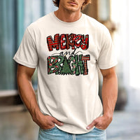 Plaid Tree Holiday Shirt, Merry and Bright Christmas T-Shirt, Festive Graphic Tee, Adorable Xmas Tree T-Shirt, Winter Holiday Apparel