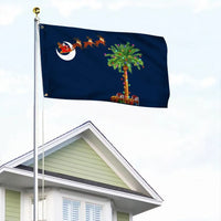 Santa Palmetto Tree Moon Flag, South Carolina Christmas House Flag, Double-Sided Southern Holiday Garden Flag, Festive Yard Banner