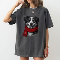 Adorable Winter Scarf Dog Graphic Tee, Border Collie Christmas Dog T-Shirt, Holiday Dog Lover Shirt, Festive Puppy Xmas T-Shirt, Christmas Present